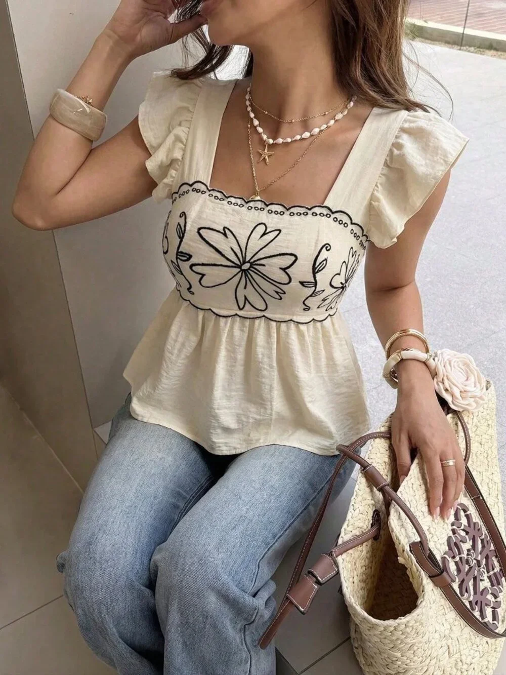 Apricot Boho Women's Elegant Shirt With Printed Woven Fabric